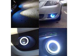 Set 2 proiectoare auto cu LED Angel Eyes, 64 mm/76 mm/89 mm, lumina alba