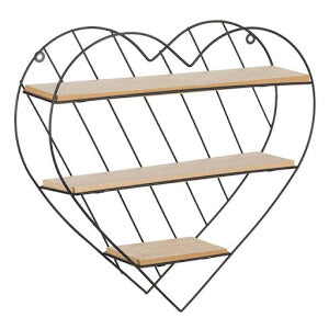 Raft decorativ din lemn si metal in forma de inima, 33.5x9.5x32 cm