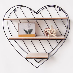 Raft decorativ din lemn si metal in forma de inima, 33.5x9.5x32 cm