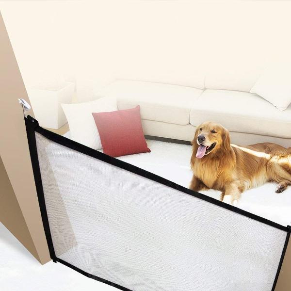 Bariera cu plasa de protectie usa pentru caini, 110 x 75 cm, negru