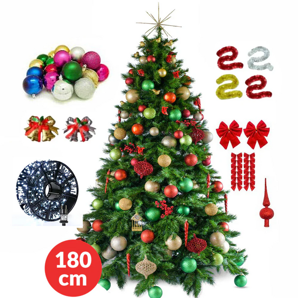 Brad de Craciun artificial, inaltime 180cm, Instalatie 50 m, accesorii incluse