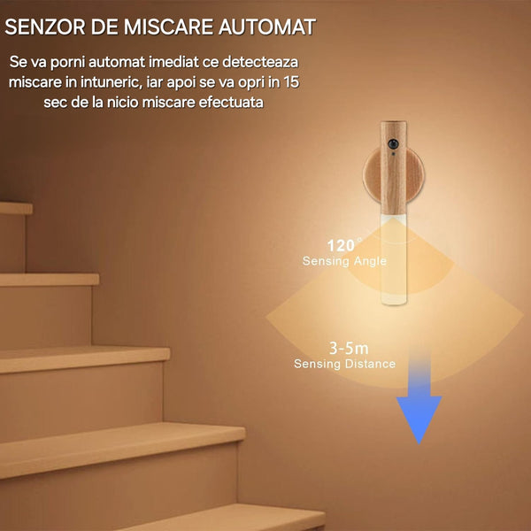 Set 4+1 CADOU Lampa LED de perete cu senzor de miscare, prindere de suport cu magnet, portabil, comutator ON/OFF,AUTO