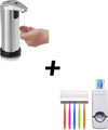 Dozator metalic de sapun cu senzor + Dozator pasta de dinti + suport 5 periute