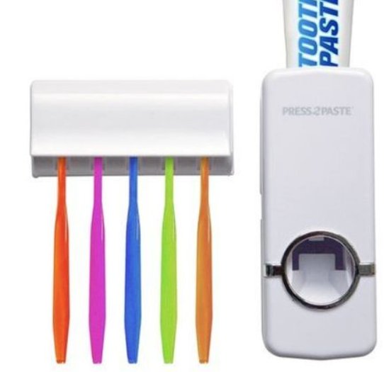 Dozator metalic de sapun cu senzor + Dozator pasta de dinti + suport 5 periute