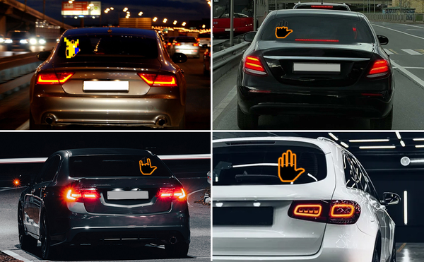 1+1 CADOU Semn LED Auto cu Telecomanda, Design Mana, 4 Moduri, Efect Vizual Stralucitor, Negru/Galben