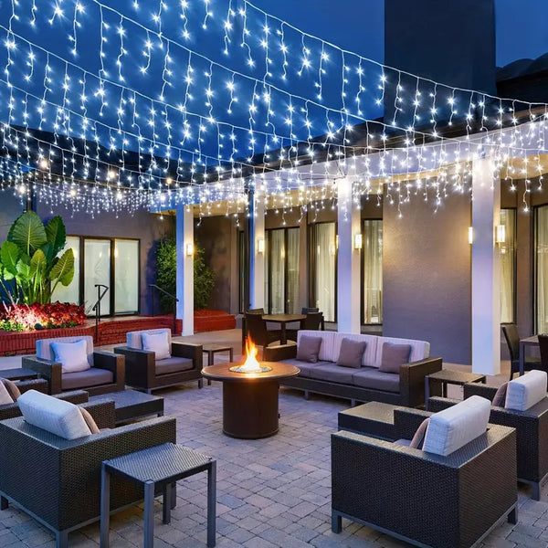 Set 3 Instalații Franjuri LED 3 x 12 m (36 m), Alb Rece, Alb Cald, Albastru, Multicolor