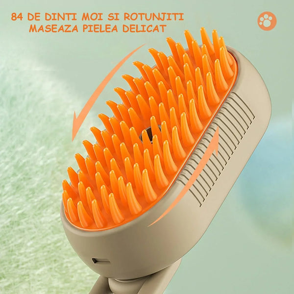 1+1 CADOU Perie cu Abur pentru Animale de Companie, 3 in 1, Masaj, Indeparteaza Parul, Curatare, Incarcare USB-C