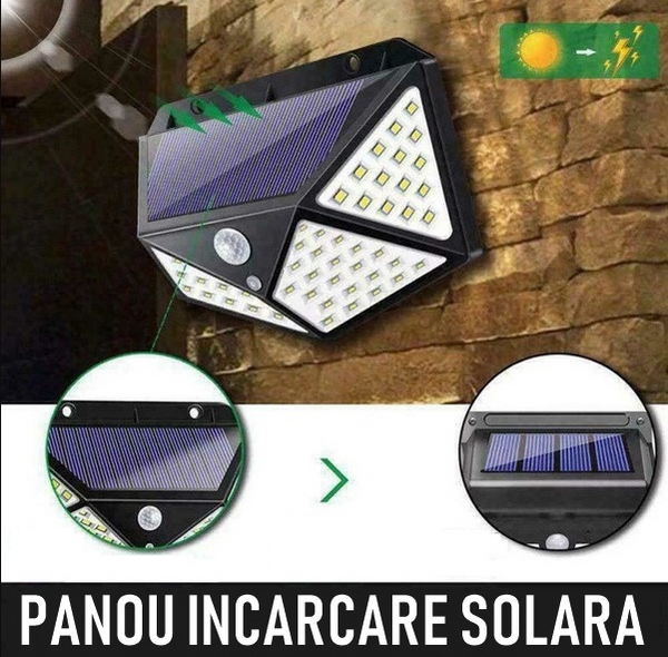 Set 8 Lampi solare 100 LED, cu senzor de miscare + Lanterna Cadou