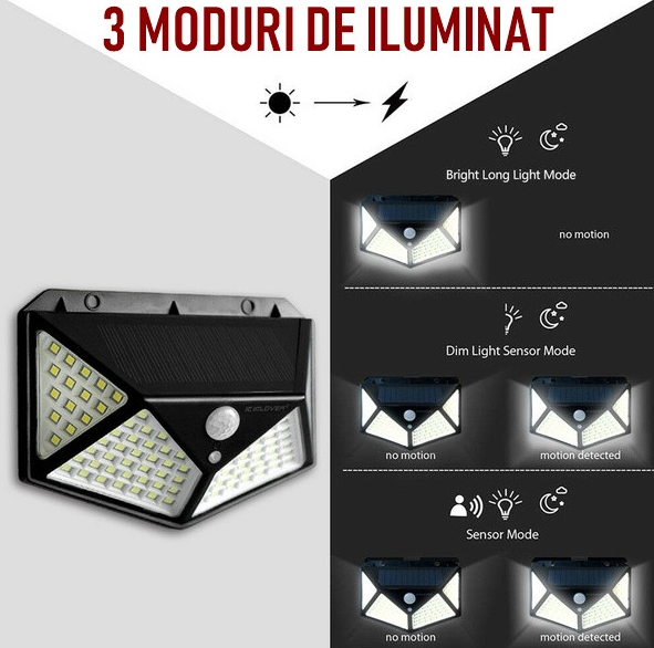 Set 8 Lampi solare 100 LED, cu senzor de miscare + Lanterna Cadou