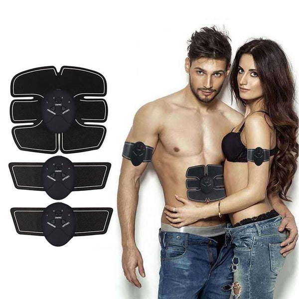 Set Kit centura electrostimulare 3 piese, abdomen si brate + Corzi extensibile pentru fitness cu prinderi multiple, 11 piese