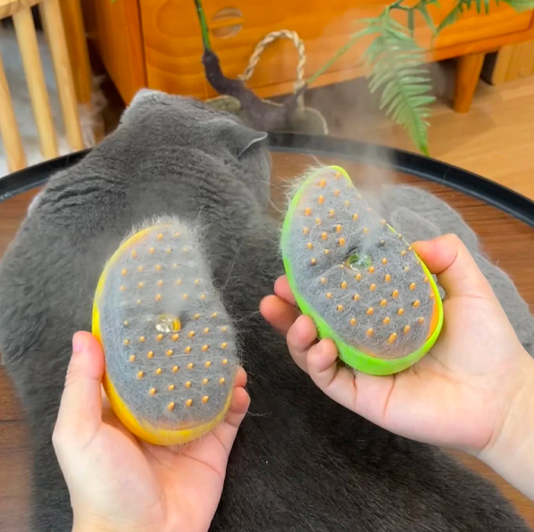 1+1 CADOU Perie de ingrijire si curatare blana, cu abur 3 in 1, pentru pisici, verde