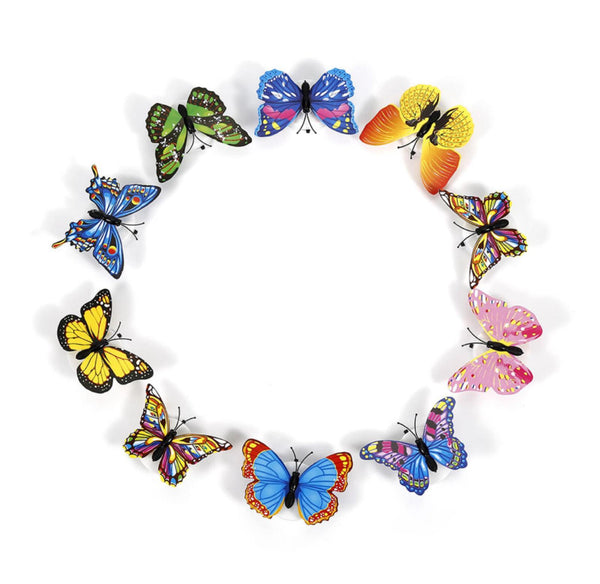 Set 10 fluturi magnetici, decoratiune cu lumina LED