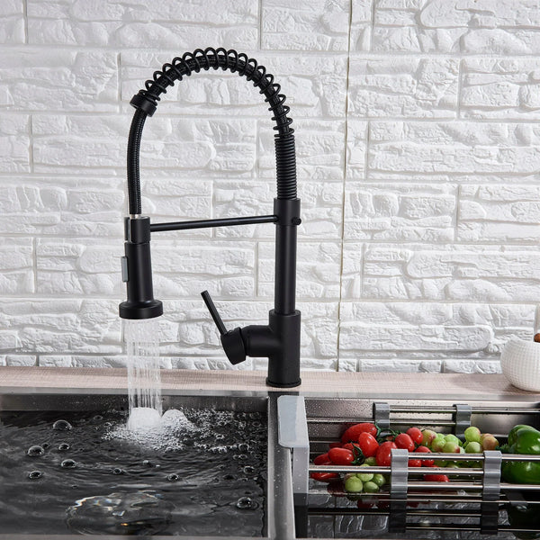 Baterie de bucatarie retractabila, rotire 360 grade, negru, montare pe blat