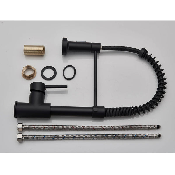 Baterie de bucatarie retractabila, rotire 360 grade, negru, montare pe blat