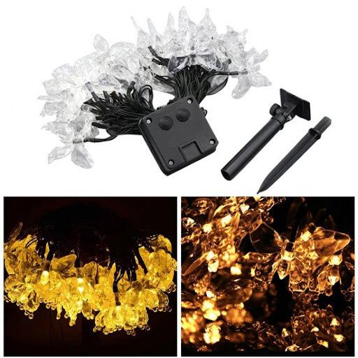 1+1 Gratis - Instalatie solara 50 Led fluturi, alb cald
