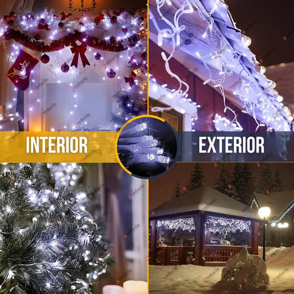 Set 3 Instalații Franjuri LED 3 x 12 m (36 m), Alb Rece, Alb Cald, Albastru, Multicolor