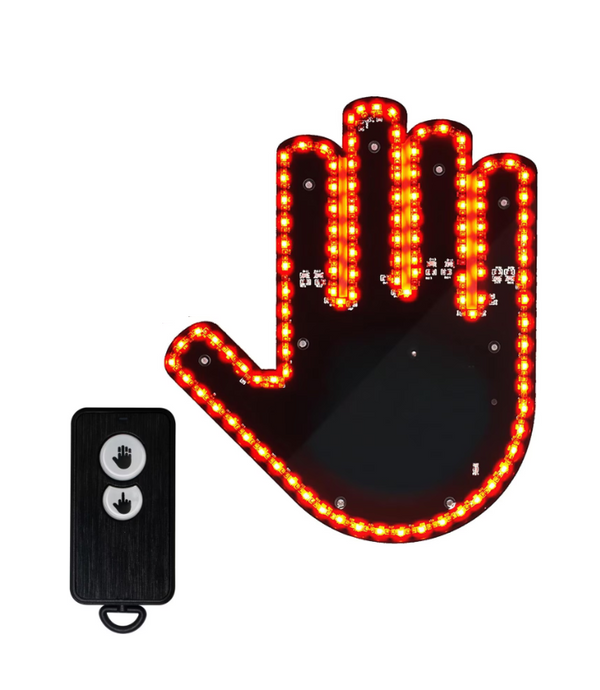 1+1 CADOU Semn LED Auto cu Telecomanda, Design Mana, 4 Moduri, Efect Vizual Stralucitor, Negru/Galben