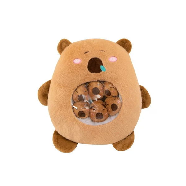 Capibara de Plus cu 6 Pui, Maro, 50 cm,Set Jucării Pufoase