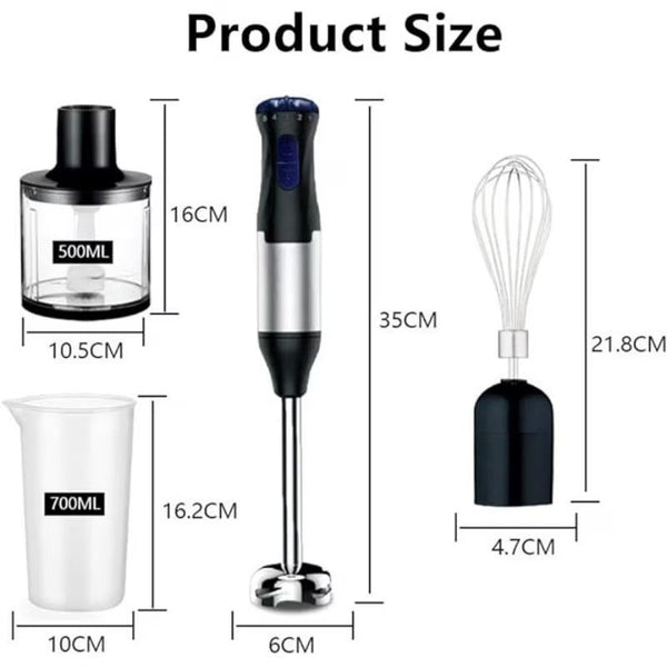 Set mixer de mana 4-in-1, 5 viteze, 500 W, inox, accesorii incluse, argintiu