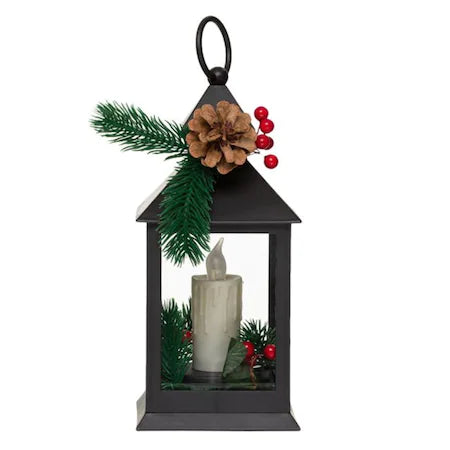 Felinar decorativ de Craciun cu lumini LED model Lumanare si con de brad