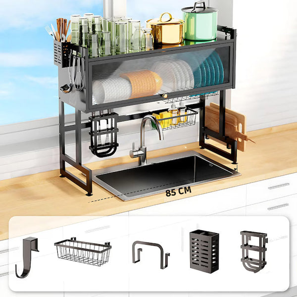 Scurgator, Raft vase, 85 cm lungime, otel Premium inoxidabil, anticoroziune, design versatil, uscare/depozitare, negru