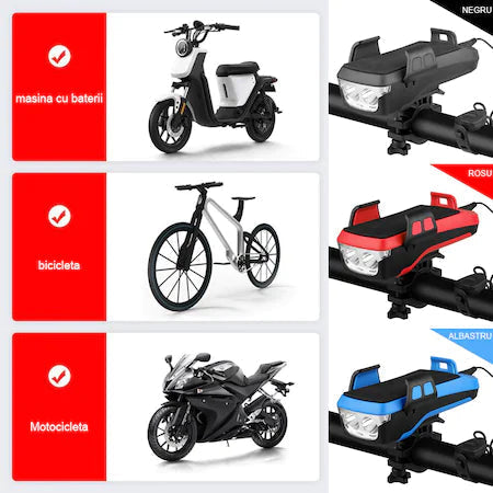 Lanterna suport telefon bicicleta, alarma, baterie de incarcare