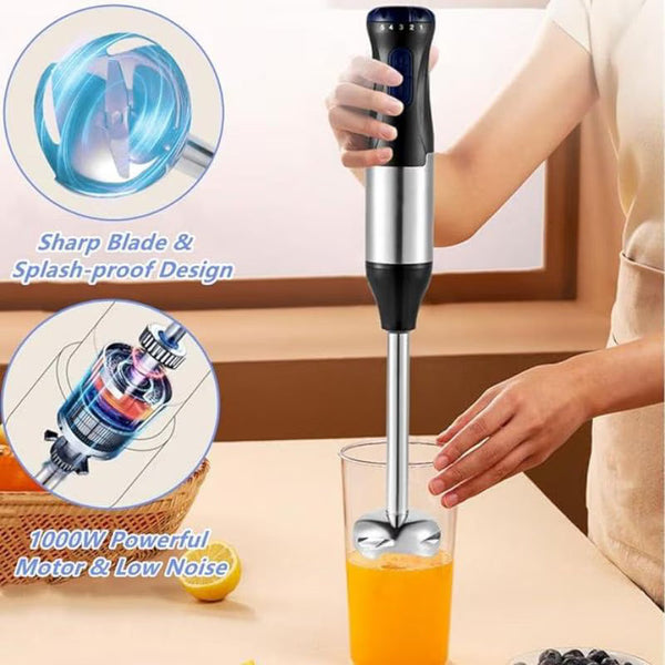 Set mixer de mana 4-in-1, 5 viteze, 500 W, inox, accesorii incluse, argintiu