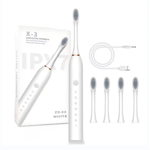 Periuta de dinti electrica sonica, 32000~42000 impulsuri/min, 6 programe, 800mAh, USB, IPX7, 4 capete, alb