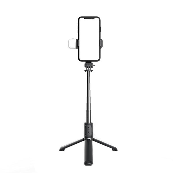 Trepied selfie stick Bluetooth cu lumină LED, extensibil 105 cm, Negru