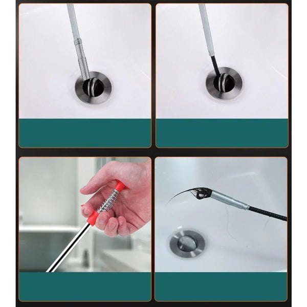 Set 2 x Sarpe Desfundat Tevi Scurgere Chiuvete, Cazi, Cabine de Dus, WC, Sifon Pardoseala, si Alte Instalatii de Scurgere, cu Sistem Mecanic din Otel, Flexibil, Negru, 290 cm