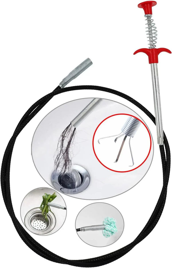 Set 2 x Sarpe Desfundat Tevi Scurgere Chiuvete, Cazi, Cabine de Dus, WC, Sifon Pardoseala, si Alte Instalatii de Scurgere, cu Sistem Mecanic din Otel, Flexibil, Negru, 290 cm