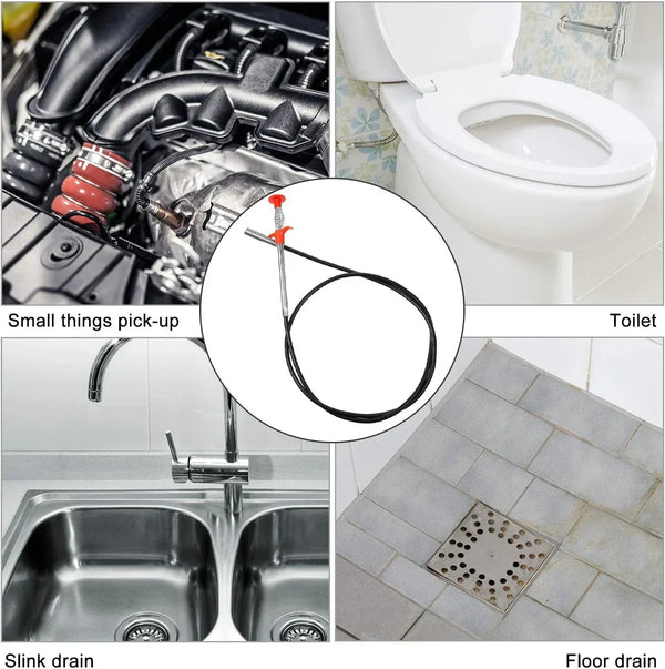 Set 2 x Sarpe Desfundat Tevi Scurgere Chiuvete, Cazi, Cabine de Dus, WC, Sifon Pardoseala, si Alte Instalatii de Scurgere, cu Sistem Mecanic din Otel, Flexibil, Negru, 290 cm