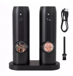 Set 2 Rasnite Electrice Pentru Sare Piper Sau Alte Condimente Inoxidabil Nivel Rasnire Ajustabil Incarcare USB Tyce-C