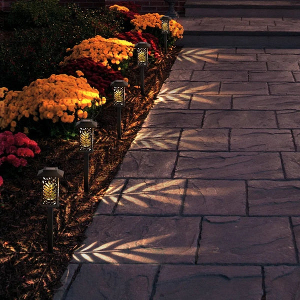 Set 6 lampi solare de gradina, din ABS, 8 ore autonomie, cu fixare tip tarus, cu senzor de lumina, negru