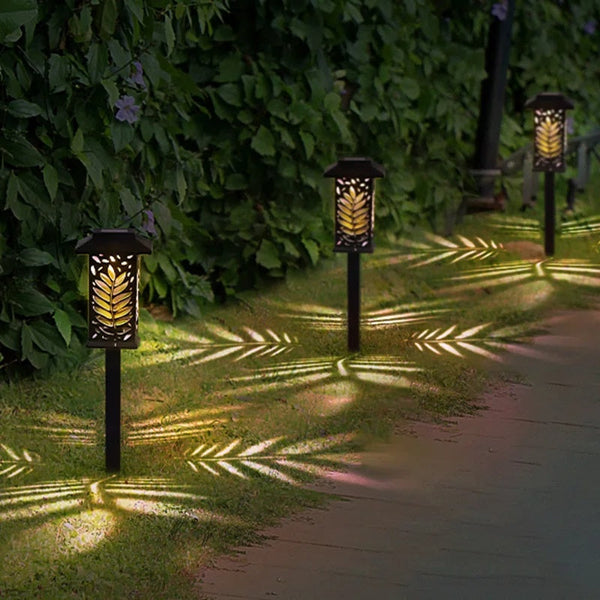 Set 6 lampi solare de gradina, din ABS, 8 ore autonomie, cu fixare tip tarus, cu senzor de lumina, negru