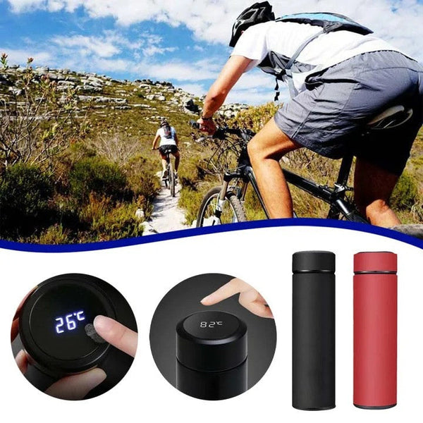 Termos inteligent cu afisaj LED si termometru, ecran tactil, culori rosu, negru, auriu