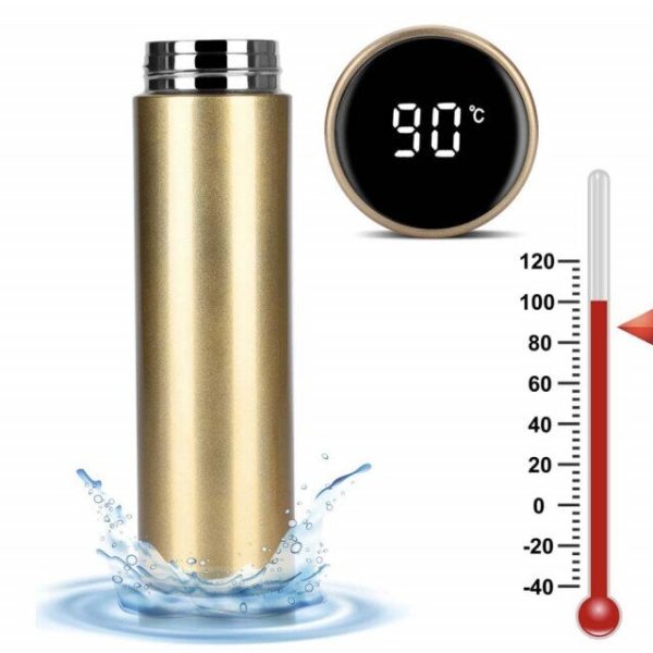 Termos inteligent cu afisaj LED si termometru, ecran tactil, culori rosu, negru, auriu