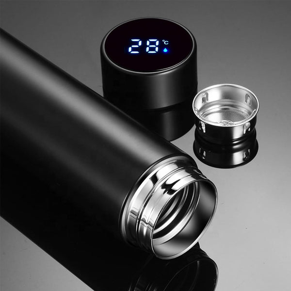 Termos inteligent cu afisaj LED si termometru, ecran tactil, culori rosu, negru, auriu