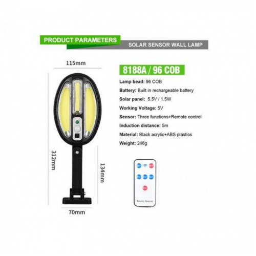 Set 2 x Lampa stradala 96 LED COB cu incarcare solara