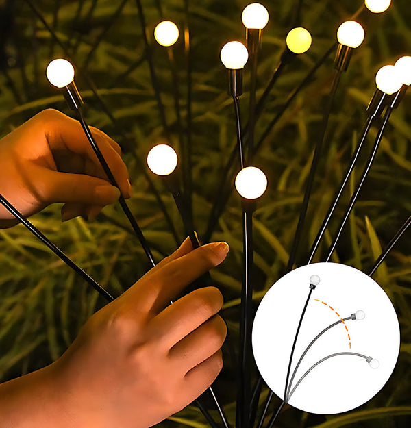 Set 2x Lampa solara de gradina, lumina licurici, ABS, IP65, 70 cm, 8 led-uri, alb cald