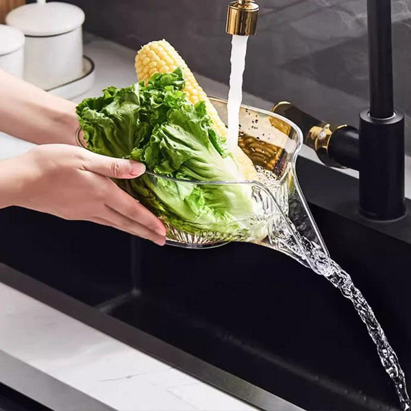 Sita transparenta pentru spalarea fructelor si legumelor, cos cu scurgere si filtru