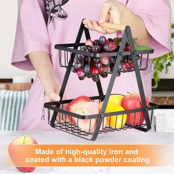 Cos metalic, organizator fructe, legume, 2 niveluri