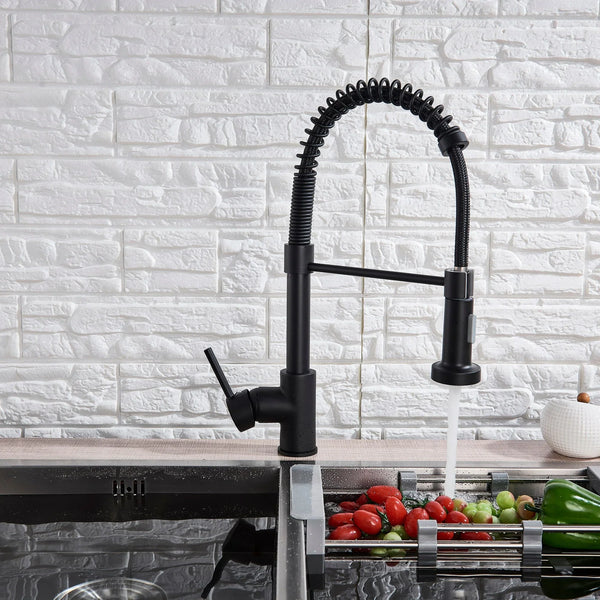 Baterie de bucatarie retractabila, rotire 360 grade, negru, montare pe blat