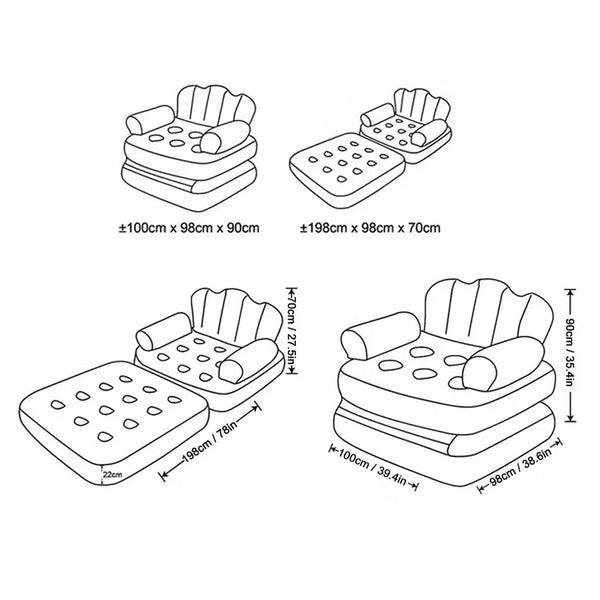 Fotoliu-sezlong gonflabil, 2 in 1, PVC, 100x98x90 cm, maro