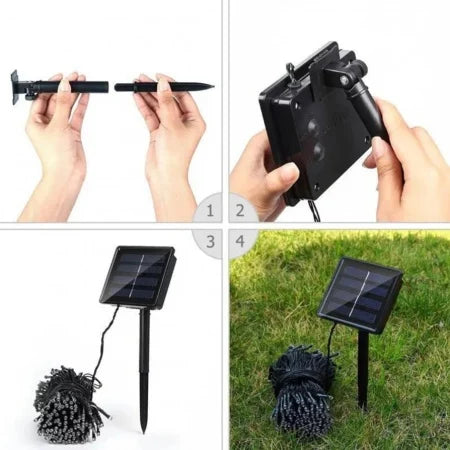 1+1 GRATIS Instalatie 100 LED pentru exterior cu incarcare solara albastra