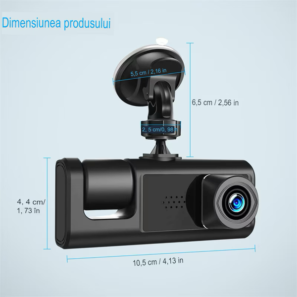 Camera auto DVR, vizualizare 170°, 3 camere, ecran 2", vizualizare nocturna, full HD 1080 P, detectare miscare
