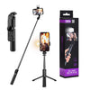 Trepied selfie stick Bluetooth cu lumină LED, extensibil 105 cm, Negru