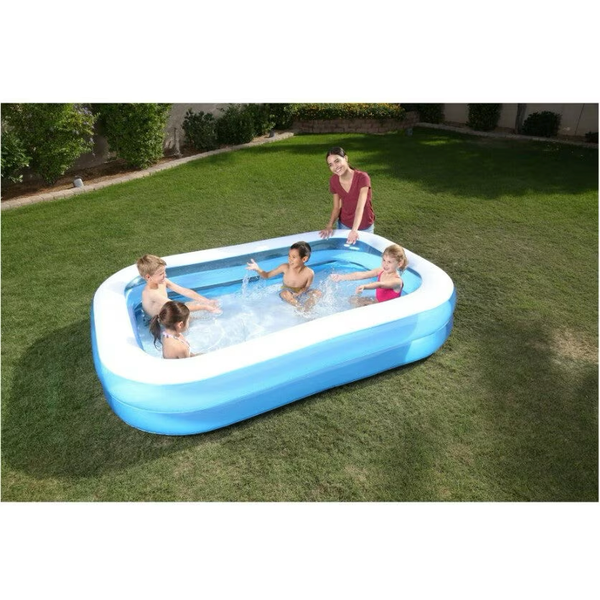Piscina gonflabila dreptunghiulara, 200x150x50cm, pentru gradina sau terasa, albastru cu alb