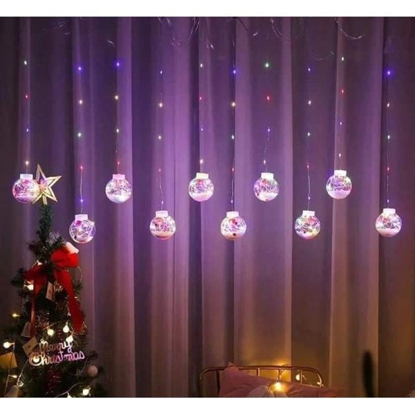 Set 2 x Instalatie tip perdea luminoasa, cu 10 globuri cu Mos Craciun