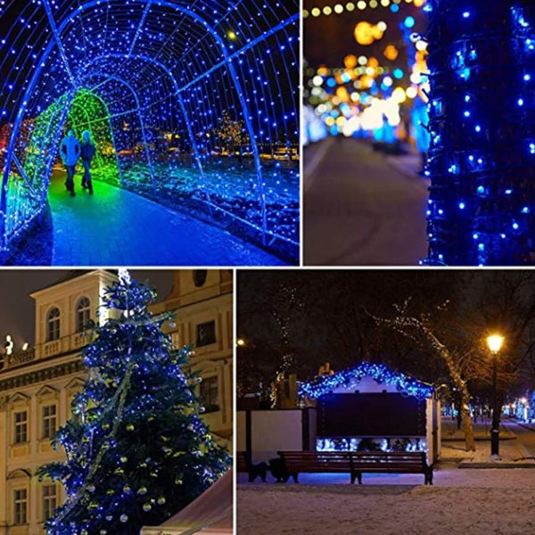 1+1 GRATIS Instalatie 100 LED pentru exterior cu incarcare solara albastra